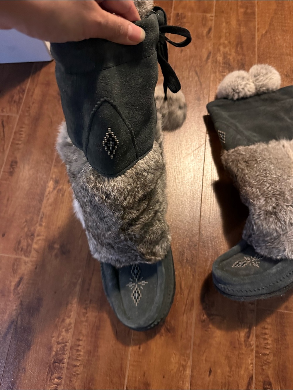 Manitobah Mukluks Lined Moccasin Boots - Gray Faux Fur